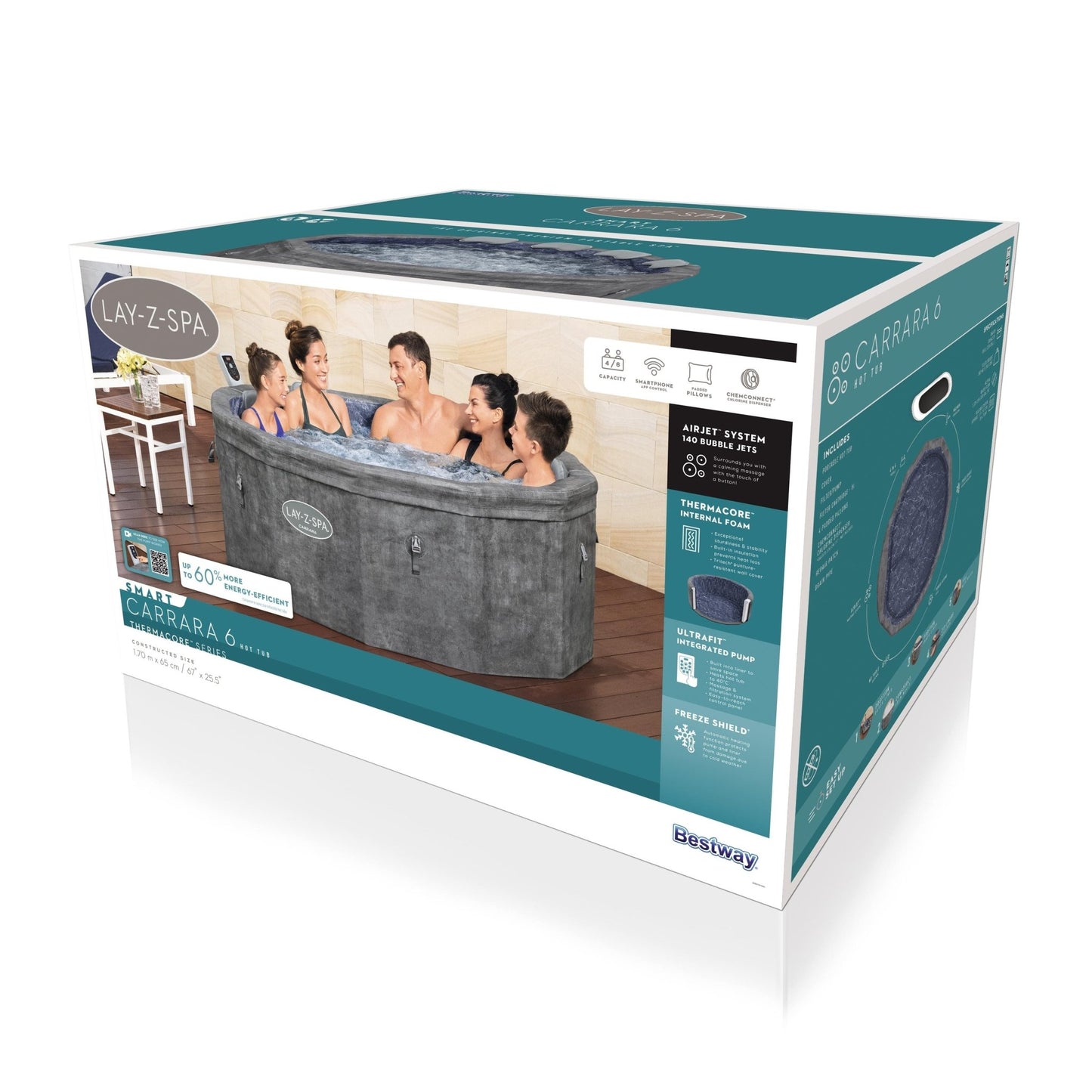 Lay - Z - Spa Carrara Foam Hot Tub (4–6 Person) – Energy Efficient ThermaCore™ Spa | New Forest Hot Tubs - New Forest Hot Tubs