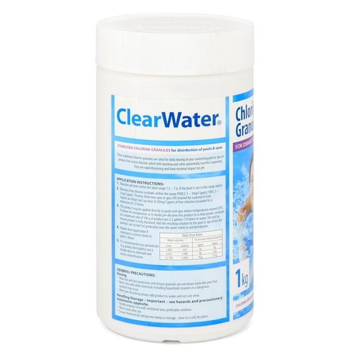 ClearWater 1kg Stabilised Chlorine Granules – Hot Tub & Spa Sanitiser - New Forest Hot Tubs