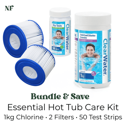 Essential Hot Tub Care Kit – Chlorine, Filters & Test Strips Bundle - New Forest Hot Tubs