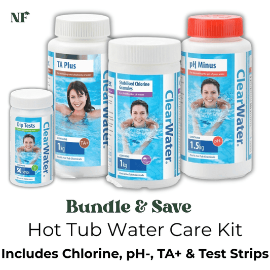 Hot Tub Water Care Kit – Chlorine, pH Minus, TA+ & Test Strips - New Forest Hot Tubs